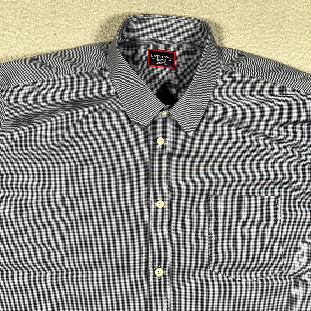 UNTUCKit Shirt Mens‎ XXL Blue Wrinkle Free Button Up Casual Preppy Logo Pocket